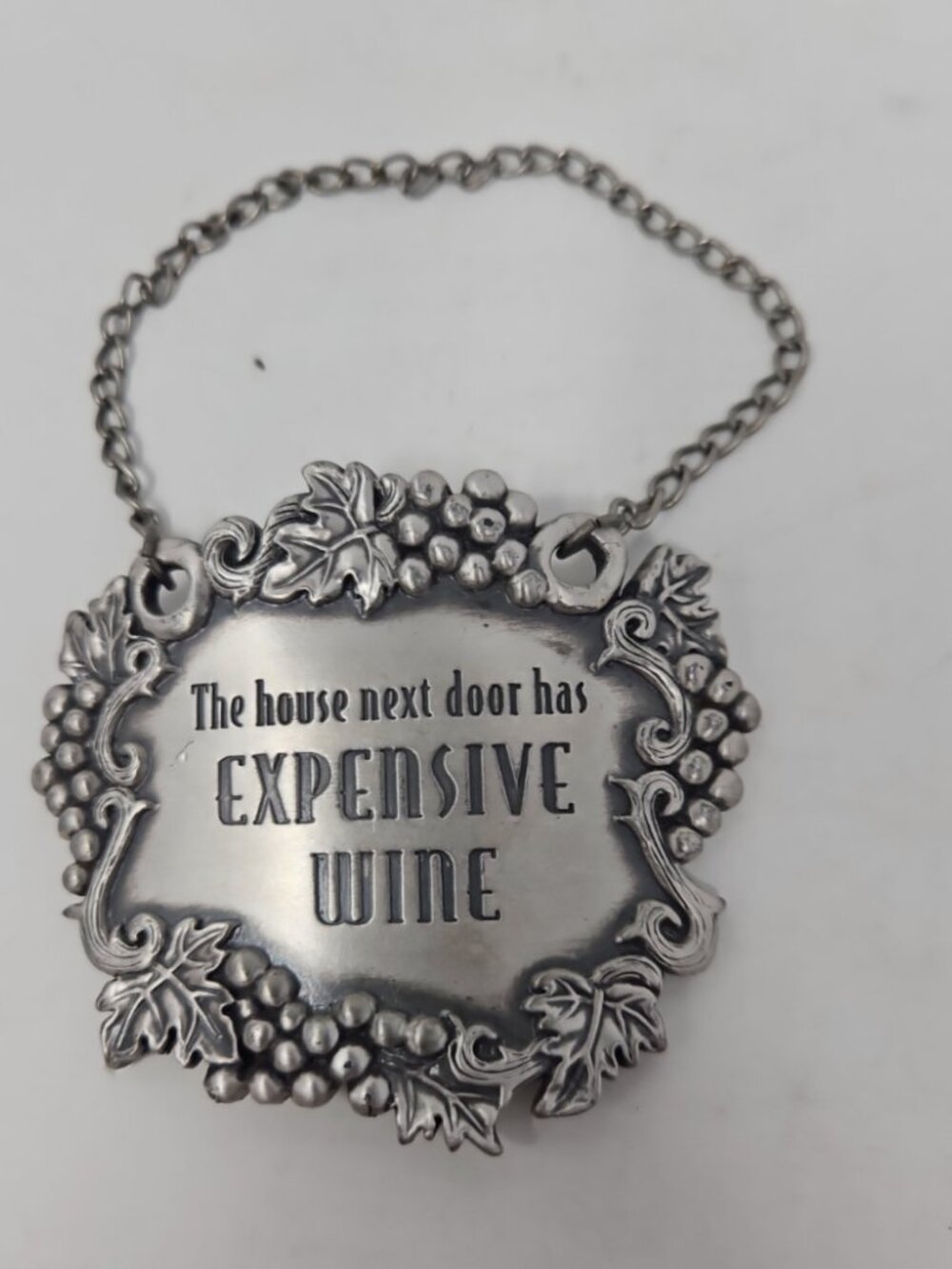 Vintage Y2K Ganz Pewter Bottle Label Plaque Tag Next Door Has Expensive Wine LOL